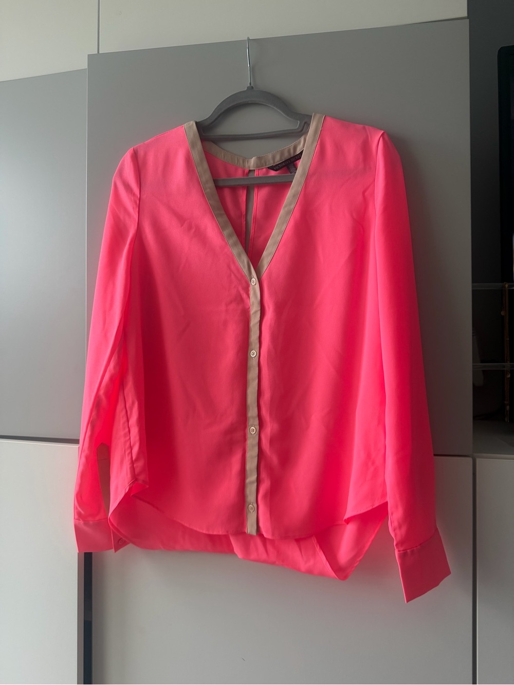 Victoria's Secret Neon Pink Blouse with Tan Trim